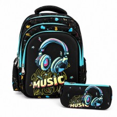 Рюкзак школьный детский Наушники Music 40 см 1–6 класс с ортопедической спинкой и пеналом Черный (8668533) Рюкзак школьный детский Наушники Music 40 см 1–6 класс с ортопедической спинкой и пеналом Черный (8668533)
